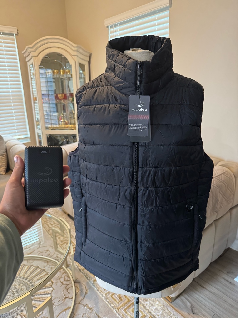 Men's Black Quilted Heated Vest - Zip Front